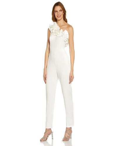 Adrianna Papell Knit Crepe Ruffle Jumpsuit - White