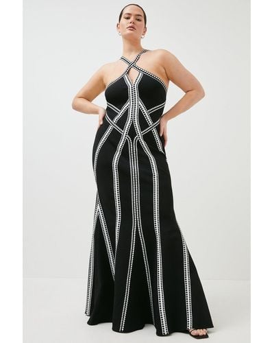 Karen Millen Plus Size Graphic Contour Bandage Knit Maxi Dress - Multicolour