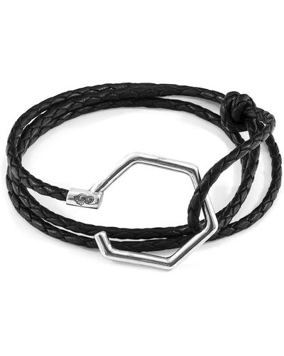 Anchor and Crew Storey Silver And Braided Leather Bracelet - Black