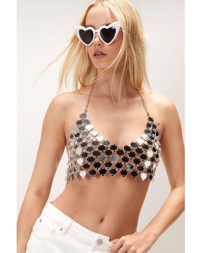 Nasty Gal Heart Disc Chainmail Bralette Top - Black