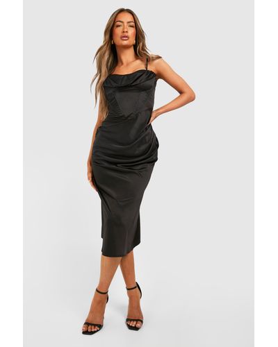 Boohoo Satin Corset Draped Midaxi Dress - Black