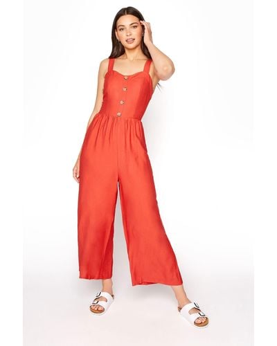 Long Tall Sally Tall Button Front Crop Jumpsuit - Red