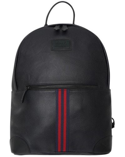 Barneys Originals Striped Real Leather Backpack - Black