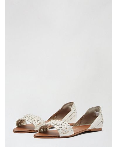 Dorothy Perkins Wide Fit White Leather Jingly Sandals - Natural