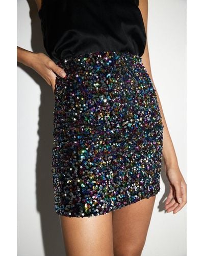 Warehouse Velvet Rainbow Sequin Mini Skirt - Black