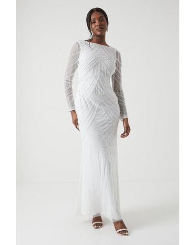 Coast Deco Beadwork Long Sleeve Wedding Dress - White