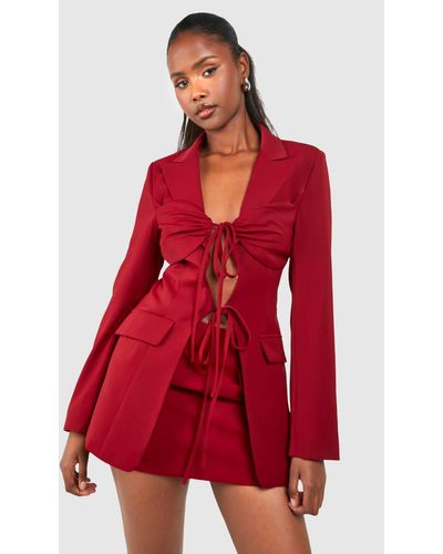 Boohoo Tie Front Detail Fitted Blazer - Red