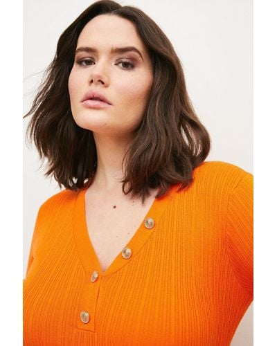 Karen Millen Plus Size Viscose Blend Lightweight Rib Knit Top - Orange