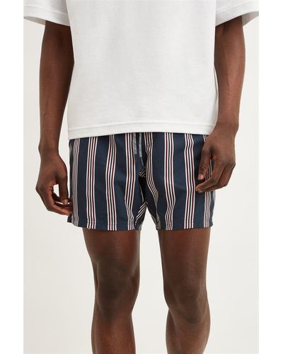 Burton Navy Stripe Swim Shorts - White