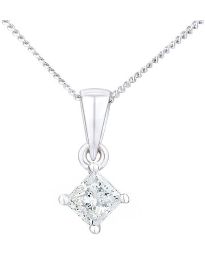 Jewelco London Platinum Princess 1/3ct Diamond Solitaire Pendant Necklace 18" - White