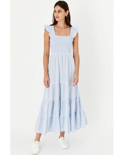 Accessorize Gingham Tiered Maxi Dress - Blue