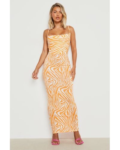Boohoo Cowl Neck Maxi Dress Zebra Print - Orange