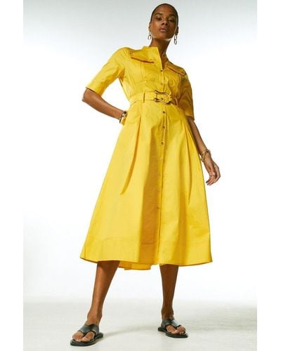 Karen Millen Cotton Utility Woven Shirt Dress - Yellow