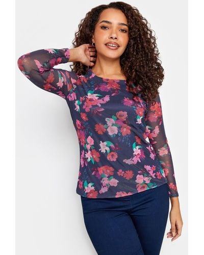 M&CO. Floral Mesh Sleeve Top - Blue