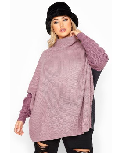Yours Colour Block Oversized Knitted Jumper - Pink