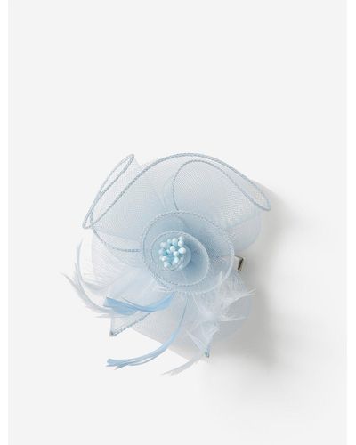 Wallis Light Blue Mesh Feather Flower Wave Fascinator