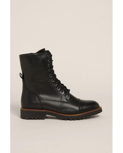 Oasis Leather High Lace Up Boot - Black