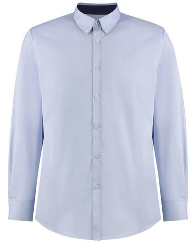 Kustom Kit Premium Contrast Oxford Tailored Long-sleeved Shirt - Blue