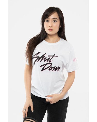 Pink Shut Down T Shirt - White