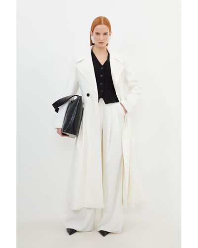 Karen Millen Italian Manteco Wool Blend Flared Skirt Midaxi Coat - White