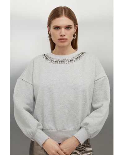 Karen Millen Diamante Trim Jersey Sweatshirt - Grey