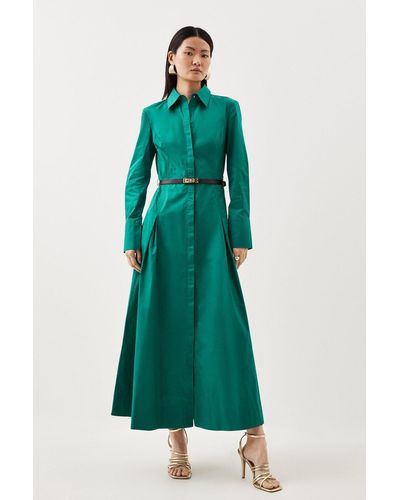 Karen Millen Tall Cotton Maxi Woven Shirt Dress - Green