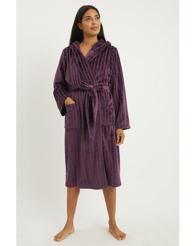 DEBENHAMS Texture Stripe Fleece Robe - Purple
