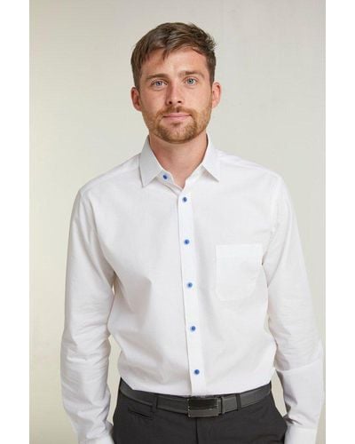 Double Two White Dobby Weave Long Sleeve Formal Shirt