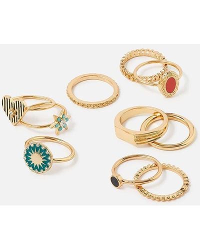 Accessorize Reconnected Enamel Charm Rings - Metallic