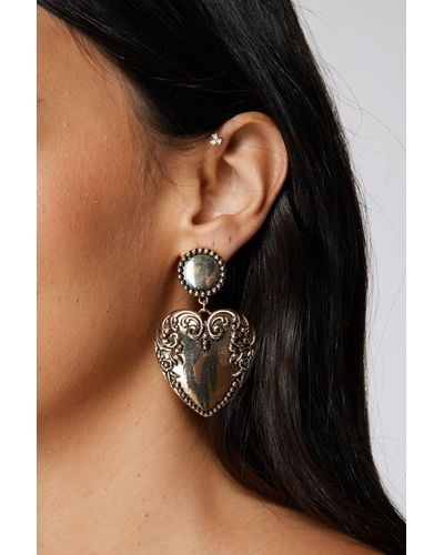 Nasty Gal Antique Heart Drop Earrings - Black