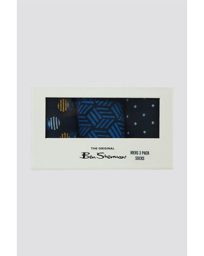 Ben Sherman Seabiscuit 3 Pack Gift Socks - Blue