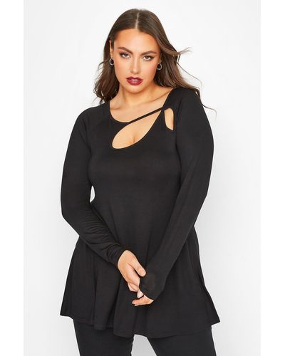 Yours Cut Out Long Sleeve Top - Black