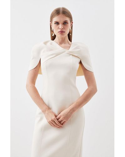 Karen Millen Petite Scuba Asymmetric Neckline Midi Dress - White