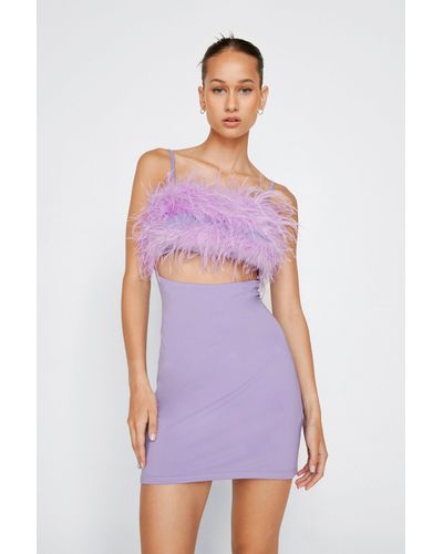 Nasty Gal Feather Trim Bodycon Mini Dress - Purple