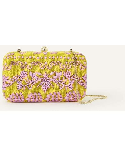 Accessorize Hand-beaded Hardcase Clutch Bag - Yellow