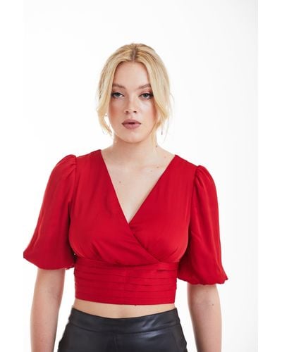Double Second Cropped Wrap Top - Red