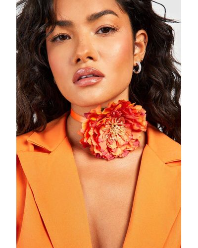 Boohoo Oversized Corsage Flower Tie Choker - Orange