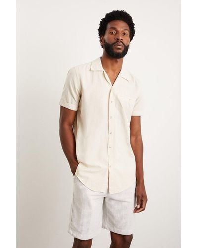 Burton Slim Fit Stone Short Sleeve Seersucker Revere Shirt - Natural