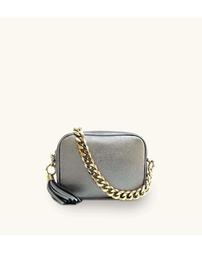 Apatchy London Pewter Leather Crossbody Bag With Gold Chain Strap - Metallic
