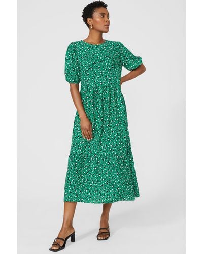 PRINCIPLES Printed Tiered Midi Dress - Green