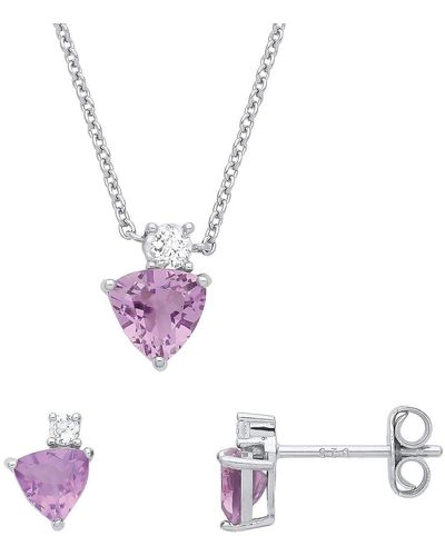 Jewelco London Silver Plectrum Shield Earrings Necklace Set - Gset637 - Pink