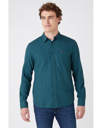 Wrangler Long Sleeve 1 Pocket Shirt - Blue