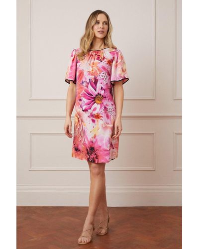 Wallis Digital Floral Contrast Binding Shift Dress - Pink