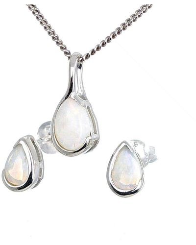 Ojewellery Opal Set Necklace Earrings Sterling Studs Pear - Metallic