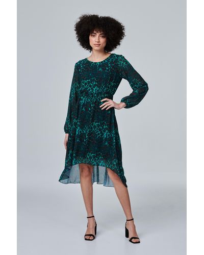 Izabel London Leopard Print Sheer Sleeve Dress - Green