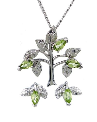 Ojewellery Peridot Tree Of Life Pendant Necklace Stud Earring Set - Green