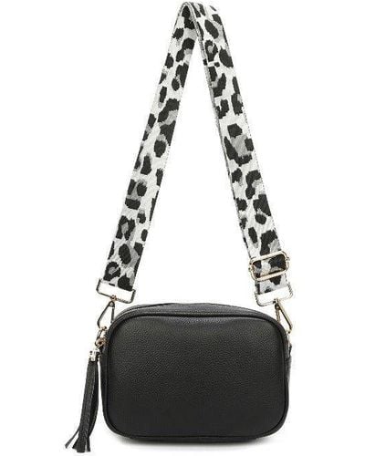 Sostter Black Leather Leopard Strap Tassel Crossbody Bag - Byexn