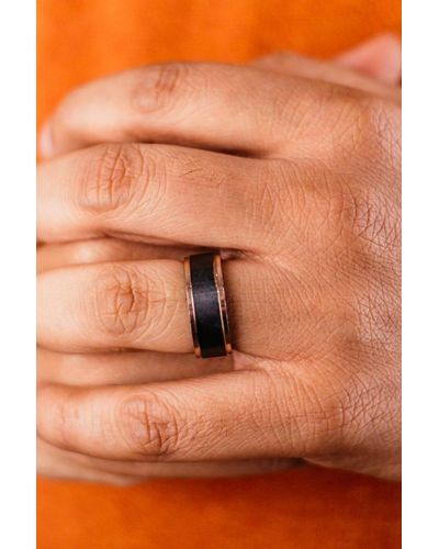 The Colourful Aura 8mm Wide Band Black Wedding Tungsten Thick Men's Band Ring - Orange