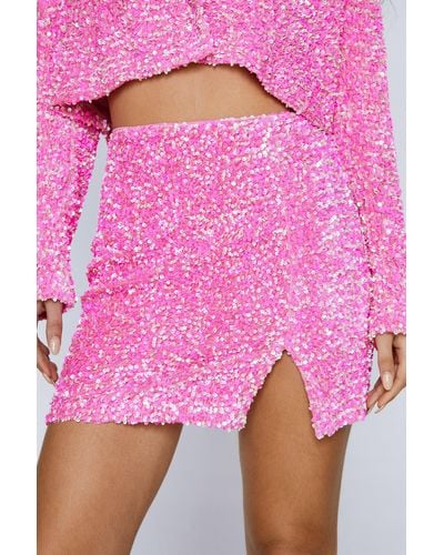 Nasty Gal Premium Velvet Sequin Mini Skirt - Pink