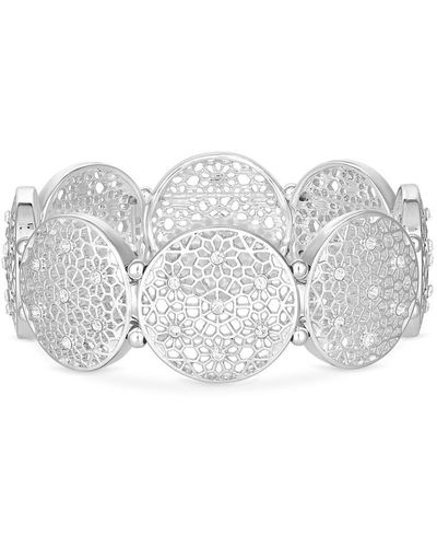 Mood Silver Crystal Statement Filigree Stretch Bracelet - Metallic